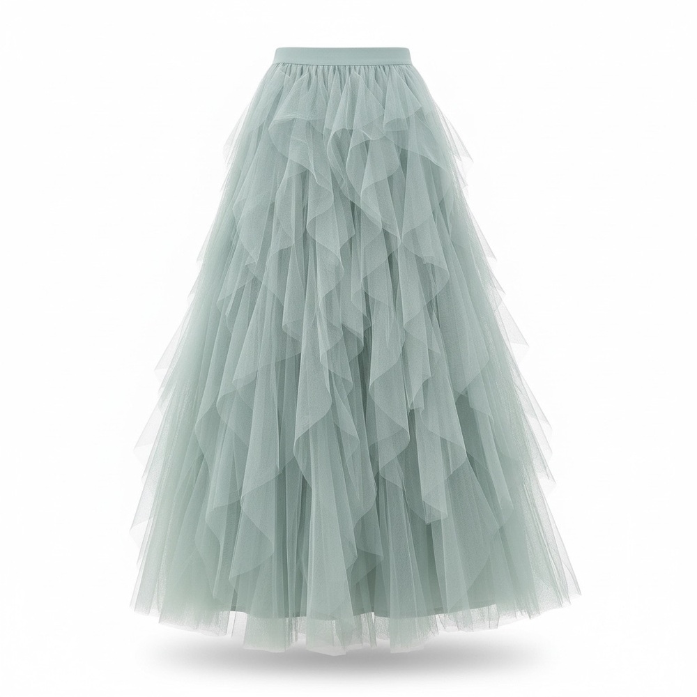 Soho Apparel Ethereal Sage Tiered Tulle Maxi Skirt XL - Picture 2 of 3